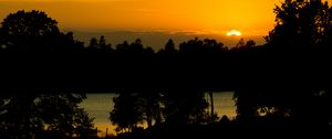 Preview wallpaper sunset, lake, trees, silhouettes, dark