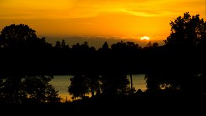 Preview wallpaper sunset, lake, trees, silhouettes, dark
