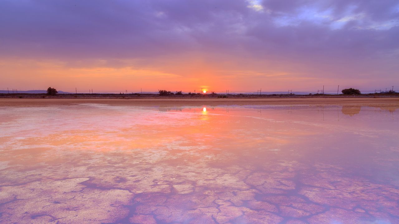 Wallpaper sunset, lake, water, sun, landscape