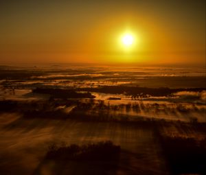 Preview wallpaper sunset, landscape, aerial view, dusk, horizon