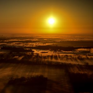 Preview wallpaper sunset, landscape, aerial view, dusk, horizon