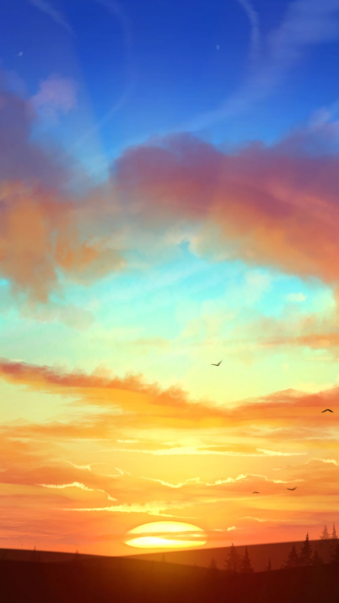 Download wallpaper 1080x1920 sunset, landscape, art, sun, skyline ...