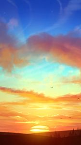 Preview wallpaper sunset, landscape, art, sun, skyline, trees