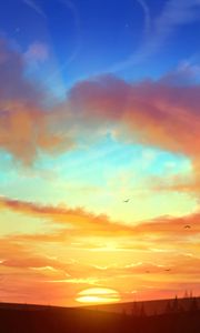 Preview wallpaper sunset, landscape, art, sun, skyline, trees