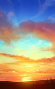 Preview wallpaper sunset, landscape, art, sun, skyline, trees