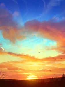 Preview wallpaper sunset, landscape, art, sun, skyline, trees