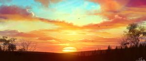 Preview wallpaper sunset, landscape, art, sun, skyline, trees