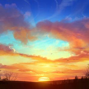 Preview wallpaper sunset, landscape, art, sun, skyline, trees