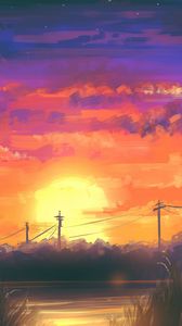 Preview wallpaper sunset, landscape, dusk, art