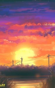 Preview wallpaper sunset, landscape, dusk, art