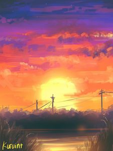 Preview wallpaper sunset, landscape, dusk, art