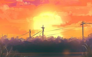 Preview wallpaper sunset, landscape, dusk, art