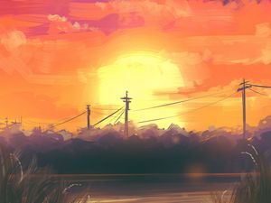Preview wallpaper sunset, landscape, dusk, art