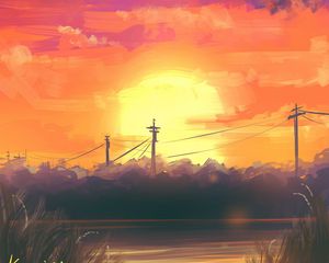 Preview wallpaper sunset, landscape, dusk, art
