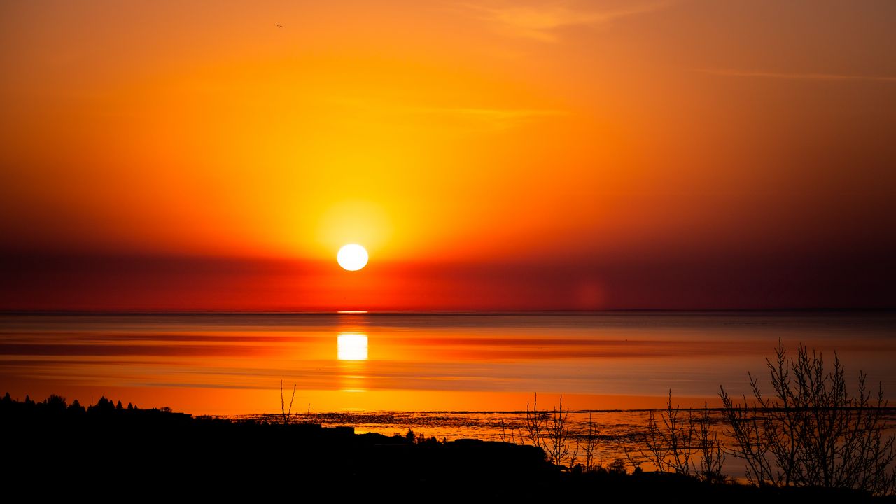Wallpaper sunset, landscape, lake, horizon