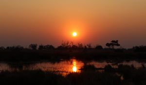 Preview wallpaper sunset, landscape, pond, dark
