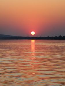 Preview wallpaper sunset, landscape, sea, trees, evening