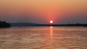 Preview wallpaper sunset, landscape, sea, trees, evening