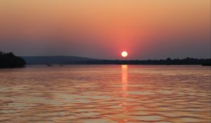 Preview wallpaper sunset, landscape, sea, trees, evening