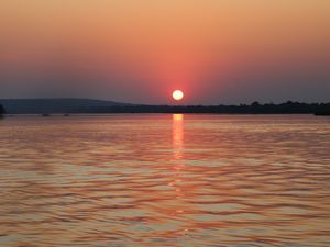 Preview wallpaper sunset, landscape, sea, trees, evening