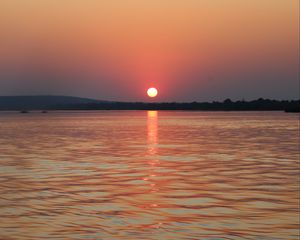 Preview wallpaper sunset, landscape, sea, trees, evening