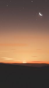 Preview wallpaper sunset, moon, sun, hills, horizon, sky