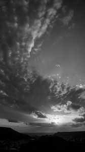 Preview wallpaper sunset, mountains, bw, landscape