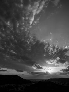 Preview wallpaper sunset, mountains, bw, landscape
