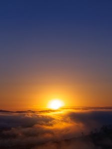 Preview wallpaper sunset, mountains, clouds, sun, horizon, dark