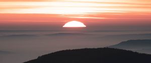 Preview wallpaper sunset, mountains, fog, dusk