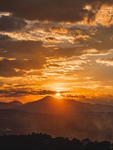 Preview wallpaper sunset, mountains, forest, sky