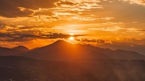 Preview wallpaper sunset, mountains, forest, sky