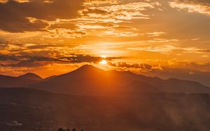 Preview wallpaper sunset, mountains, forest, sky