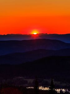 Preview wallpaper sunset, mountains, hills, dark, landscape