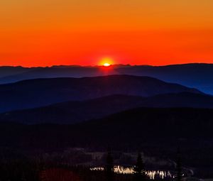 Preview wallpaper sunset, mountains, hills, dark, landscape