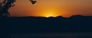Preview wallpaper sunset, mountains, lake, dark, dusk