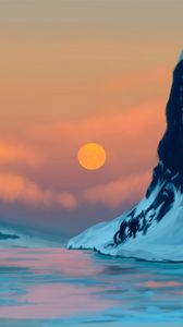 Preview wallpaper sunset, mountains, lake, landscape, art