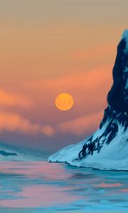 Preview wallpaper sunset, mountains, lake, landscape, art