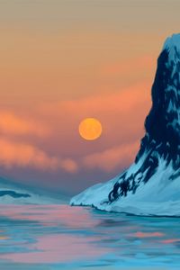 Preview wallpaper sunset, mountains, lake, landscape, art