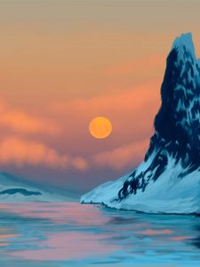 Preview wallpaper sunset, mountains, lake, landscape, art