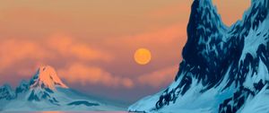 Preview wallpaper sunset, mountains, lake, landscape, art