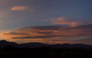 Preview wallpaper sunset, mountains, sky, clouds, evening, night