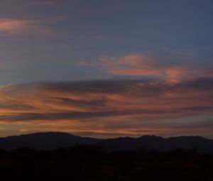 Preview wallpaper sunset, mountains, sky, clouds, evening, night