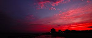 Preview wallpaper sunset, night city, sky, clouds