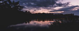 Preview wallpaper sunset, night, river, buildings, outlines, highland park, michigan