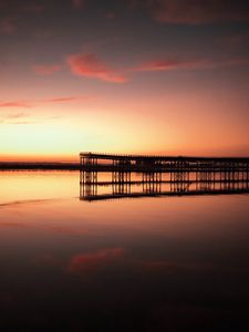 Preview wallpaper sunset, pier, horizon, pink