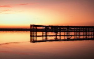 Preview wallpaper sunset, pier, horizon, pink