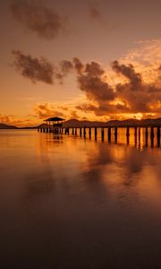 Preview wallpaper sunset, pier, sea, horizon