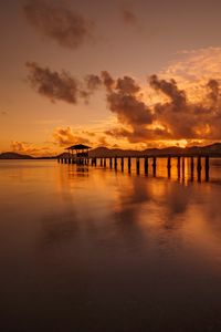 Preview wallpaper sunset, pier, sea, horizon