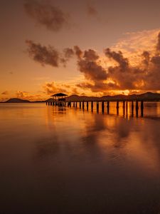 Preview wallpaper sunset, pier, sea, horizon